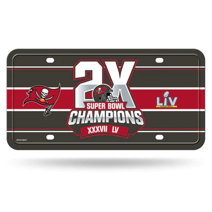 Tampa Bay Buccaneers 2-Time Super Bowl Champs metal license plate 6x12 inches, officially NFL licensed