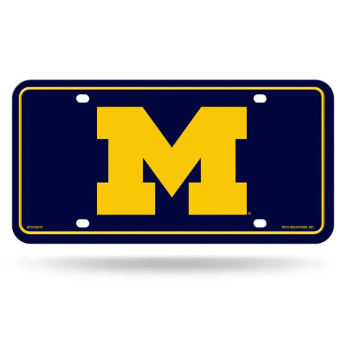 Michigan Wolverines metal license plate made by Rico. Features team colors and graphics and measures 6" x 12". Officially Licensed