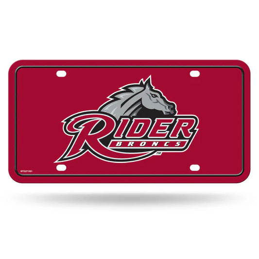 Rider Broncs 6x12 NCAA metal license plate with team colors and graphics. Officially licensed fan gear.