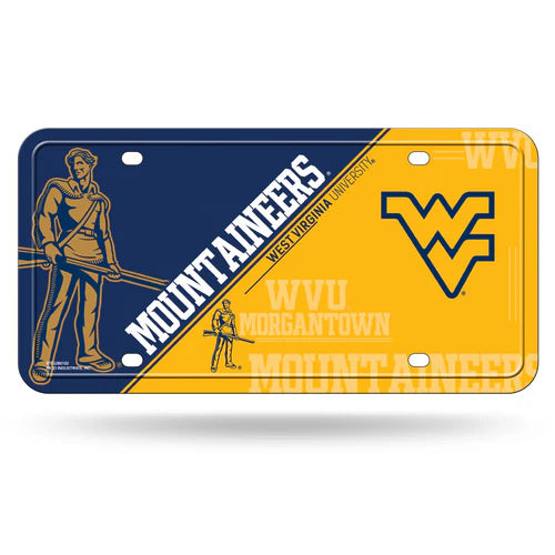West Virginia Mountaineers Metal License Plate, 6"x12", durable metal with team colors and graphics, officially licensed by the NCAA.