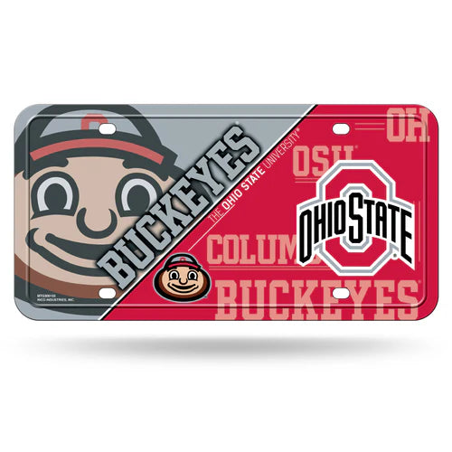 Ohio State Buckeyes metal auto license plate/tag: vibrant team colors, durable aluminum, easy install. Go Buckeyes!