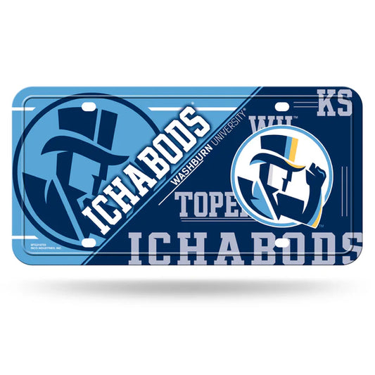 Washburn Ichabods NCAA 6x12 metal license plate with team colors and graphics, officially licensed by NCAA.