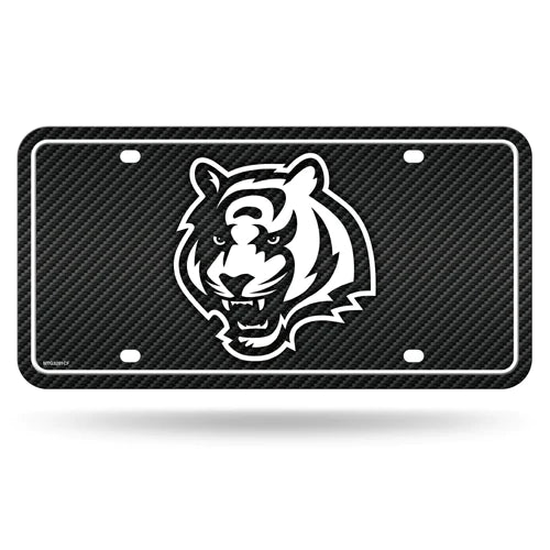 Cincinnati Bengals NFL 6" x 12" carbon fiber design metal license plate with team graphics by Rico Industries.