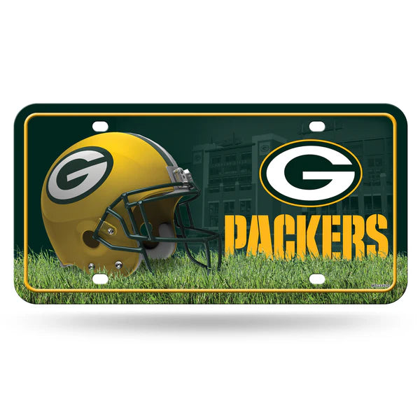 Green Bay Packers NFL Grass Version metal auto license plate, 6x12 inches, official team colors, fan décor