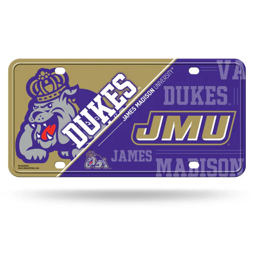 James Madison Dukes Split Design Metal Auto License Plate / Tag by Rico Industries