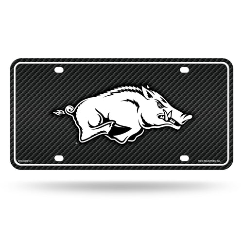 Arkansas Razorbacks Carbon Fiber Design Metal License Plate by Rico