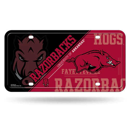 Arkansas Razorbacks Split Design Metal License Plate by Rico