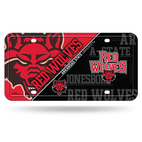 Arkansas State Red Wolves Split Design Metal License Plate by Rico