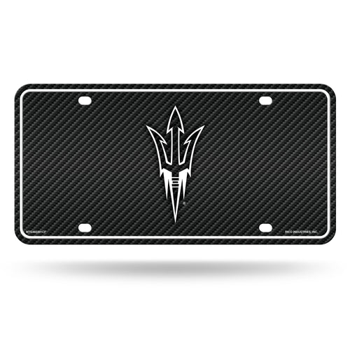 Arizona State Sun Devils carbon fiber-style metal license plate with bold team graphics, 6" x 12", officially licensed.
