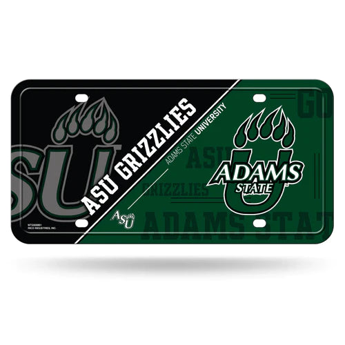 Adams State Grizzlies Metal Auto License Plate/Tag - NCAA-licensed, team colors, 6" x 12", aluminum, easy installation.