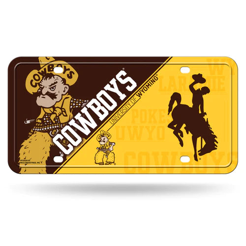 Wyoming Cowboys Split Design Metal Auto License Plate / Tag by Rico Industries
