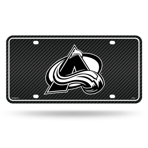 Colorado Avalanche Carbon Fiber Design Metal License Plate: NHL licensed, sleek 6" x 12" metal plate with team graphics by Rico Industries.