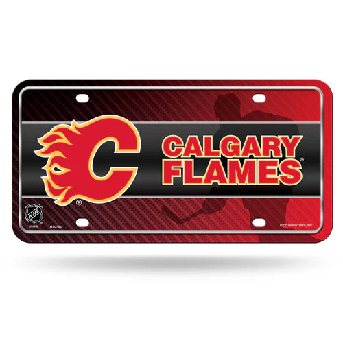 Calgary Flames Metal License Plate by Rico, 6" x 12", durable metal, team colors and graphics, NCAA licensed, perfect for any fan's vehicle.