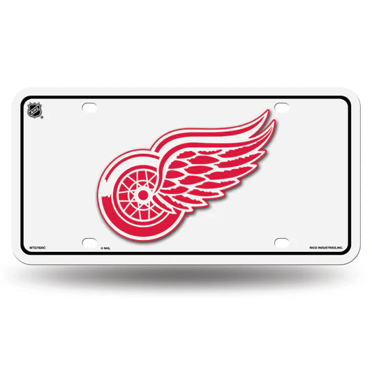Detroit Red Wings NHL white metal license plate featuring official team colors and graphics, made by Rico Industries