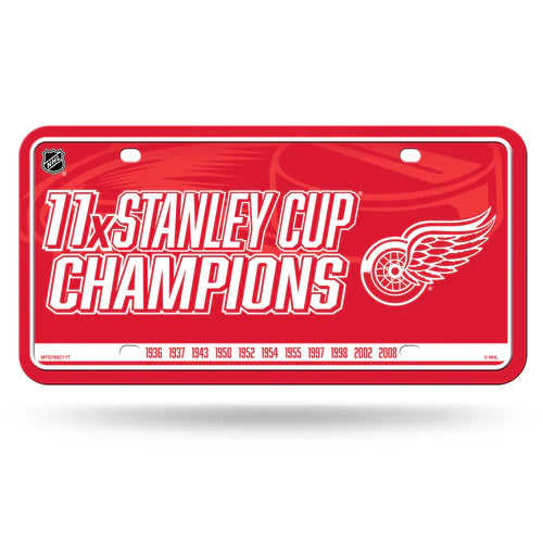 Detroit Red Wings 11x Stanley Cup Champs Design Metal Auto License Plate / Tag by Rico Industries