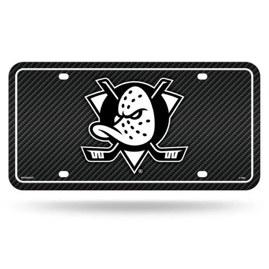 Anaheim Ducks NHL metal license plate, carbon fiber design, 6x12 inches, officially licensed by NHL.