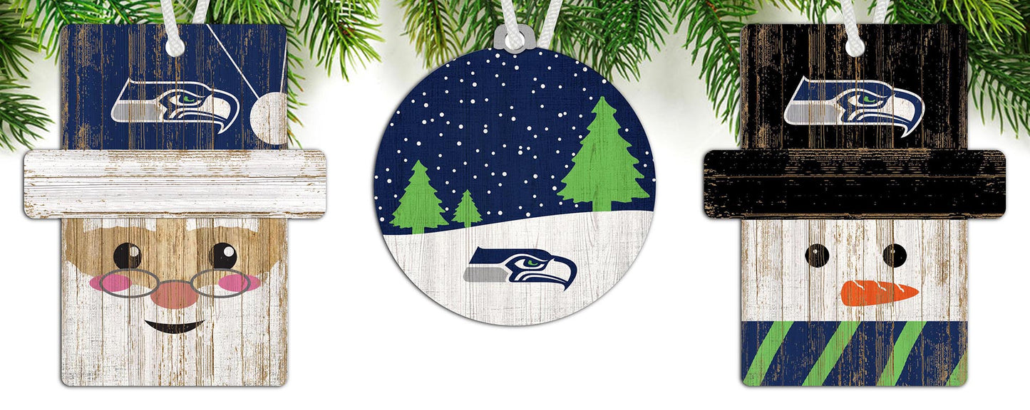 Seattle Seahawks 3-Pack Christmas Ornament Set by Fan Creations