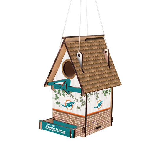 Made in USA Miami Dolphins NFL Wood Birdhouse: 15"x15", team graphics/colors, durable wood, perfect for trees/posts. Officially licensed by Fan Creations.
