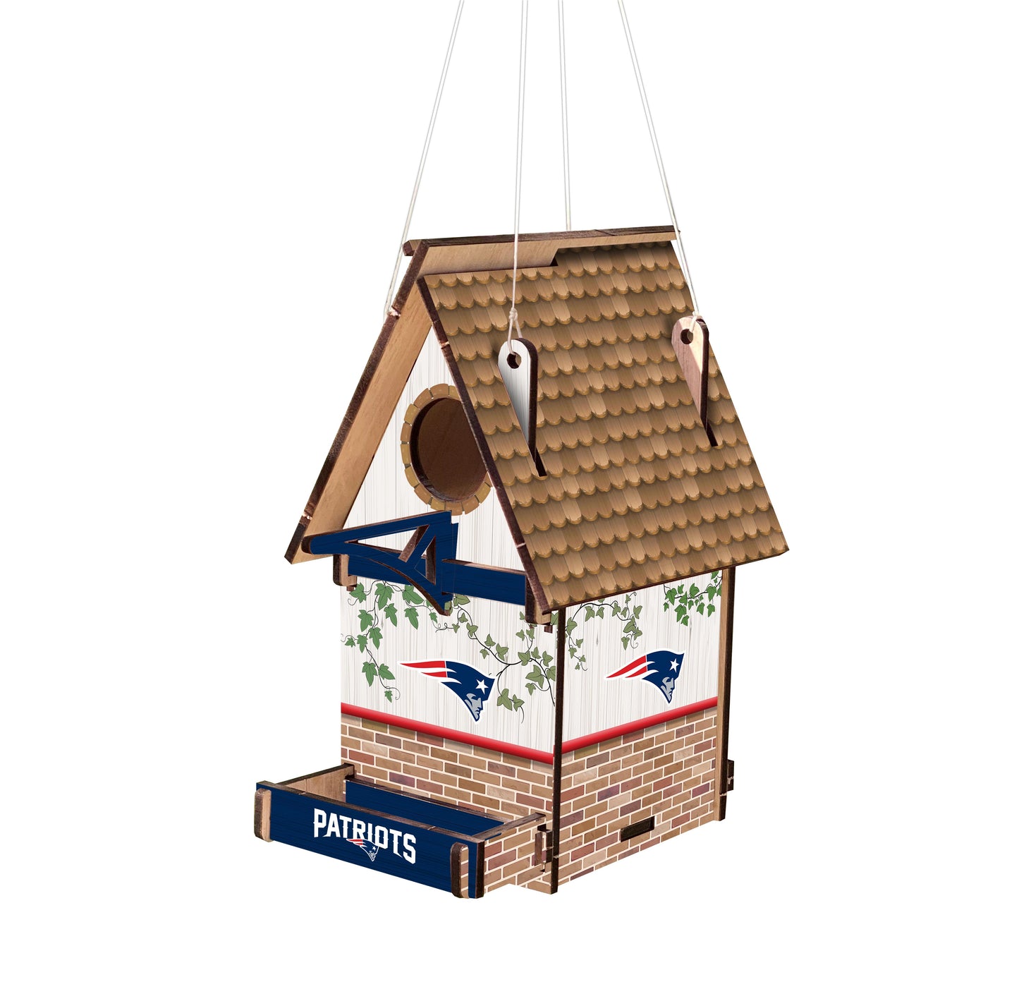 Show team spirit and love for birds with the New England Patriots Wood Birdhouse by Fan Creations. Officially licensed and made in the USA, it's cut and printed on MDF, perfect for displaying on any tree or post. At 15" x 15", it features vibrant team graphics and colors for a decorative touch.