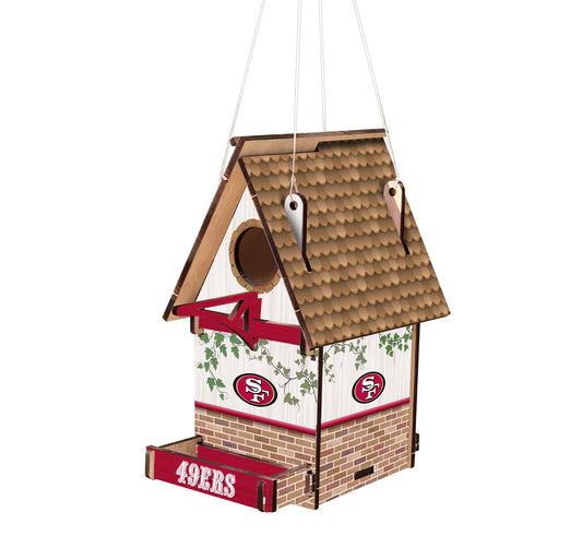 Made in USA San Francisco 49ers NFL Wood Birdhouse: 15"x15", team graphics/colors, durable wood. Officially licensed by Fan Creations.