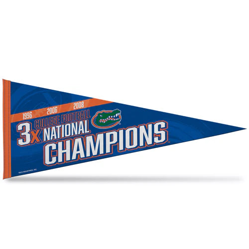 Florida Gators 3 Time College Football Champs 12" x 30" Soft Felt Pennant by Rico