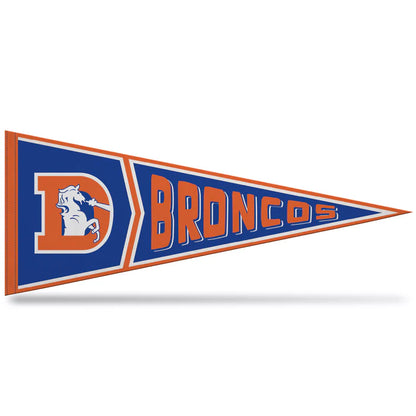 Denver Broncos NFL Retro Pennant: 12x30 inches, soft felt material, official team graphics/colors, made by Rico. Display your team spirit with this officially licensed product!