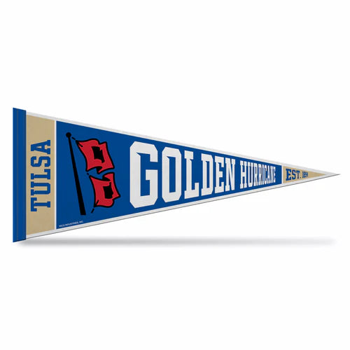 Tulsa Golden Hurricane NCAA soft felt pennant with official colors and bold graphics, made by Rico Industries