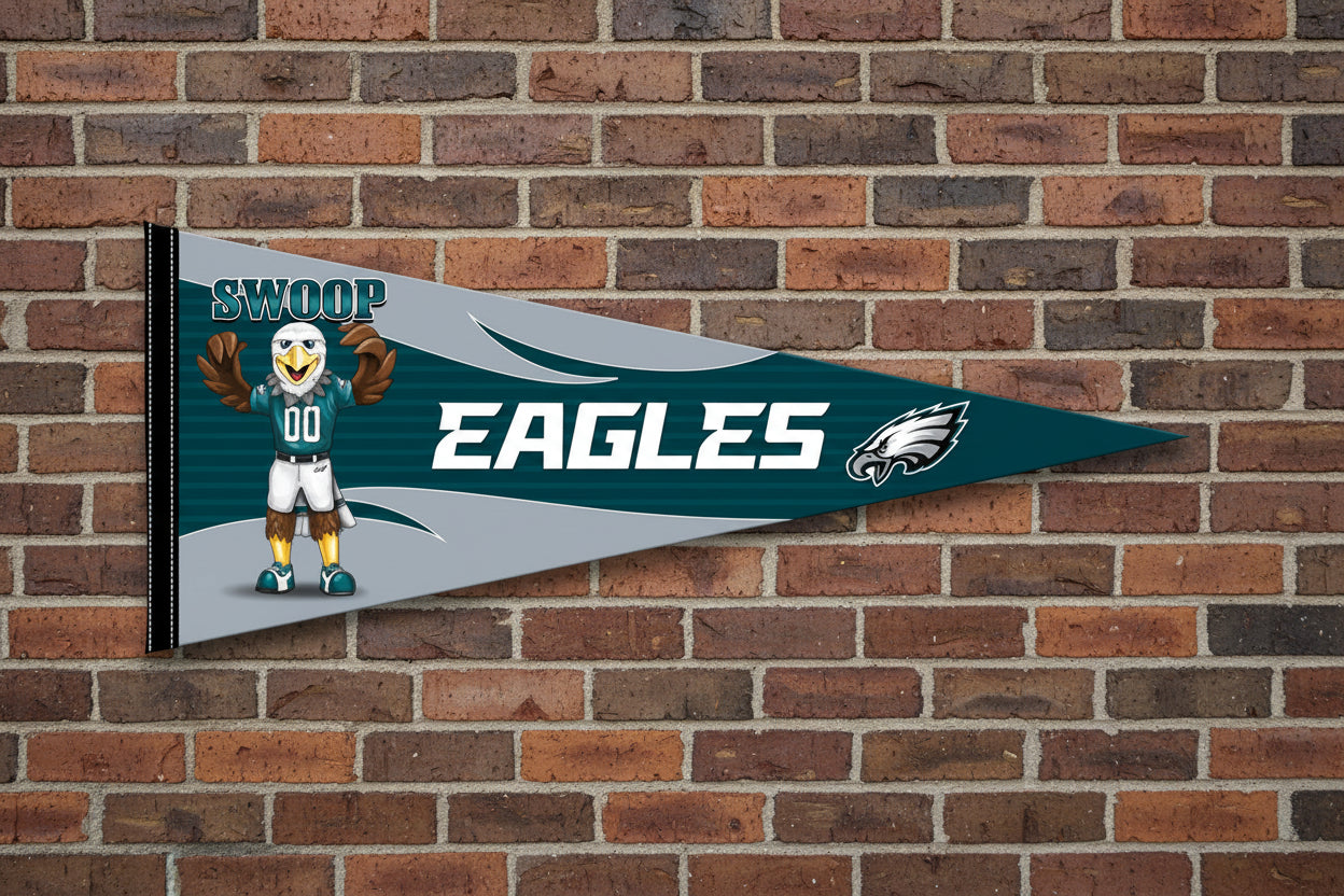 Philadelphia Eagles NFL felt pennant 12 x 30 inches on brick wall