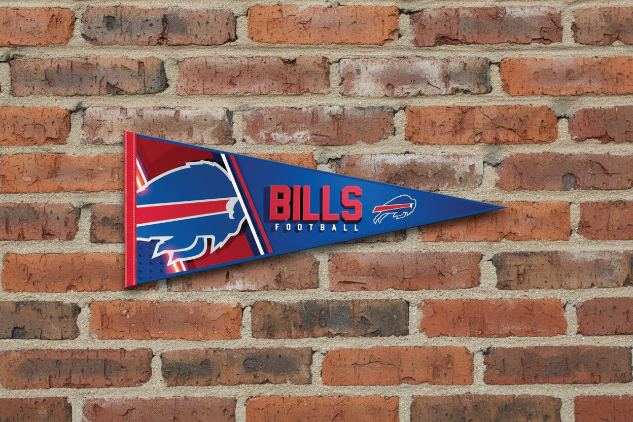 Buffalo Bills 12x30-inch NFL felt pennant on brick wall