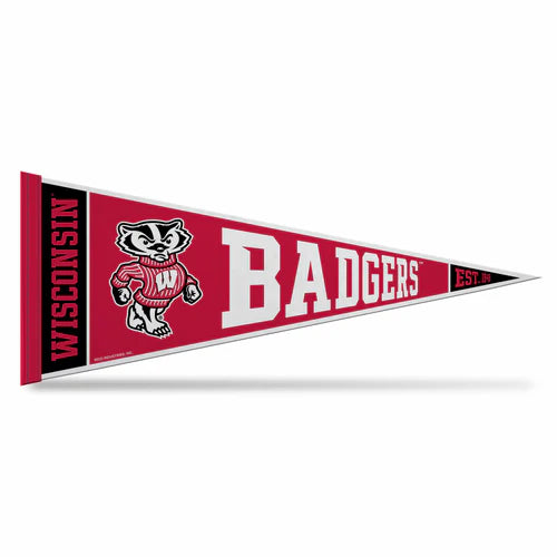 Brand new Wisconsin Badgers NCAA pennant, 12" x 30", showcases team graphics/colors on soft felt. Officially licensed by Rico.