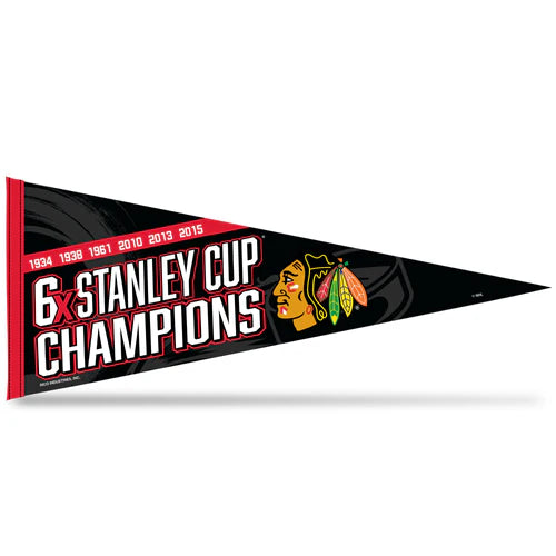 Chicago Blackhawks 12" x 30" 6 Time Stanley Cup Champs Soft Felt Pennant by Rico