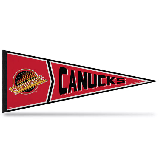 Vancouver Canucks NHL Retro Pennant: 12x30 inches, soft felt material, official team graphics/colors, made by Rico. 