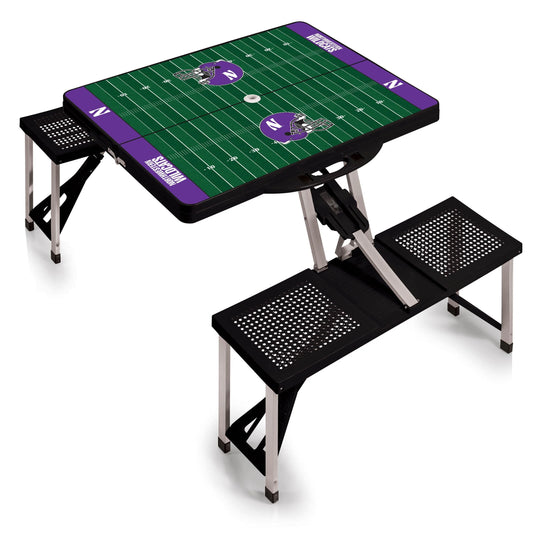 Northwestern Wildcats Field Design Portable Camping / Picnic / Tailgating Folding Table with Seats by Picnic Time