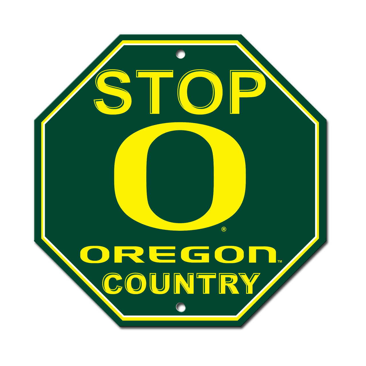 Oregon Ducks Plastic Stop Sign, 12" x 12", with team colors and graphics, officially NCAA licensed, made by Fremont Die, easy to clean.