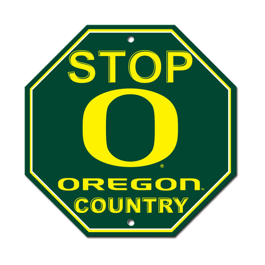 Oregon Ducks Plastic Stop Sign, 12" x 12", with team colors and graphics, officially NCAA licensed, made by Fremont Die, easy to clean.