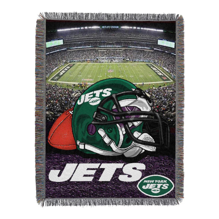 New York Jets Home Field Advantage Tapestry by The Northwest. 48"x60", woven, decorative fringes, machine washable, officially licensed.