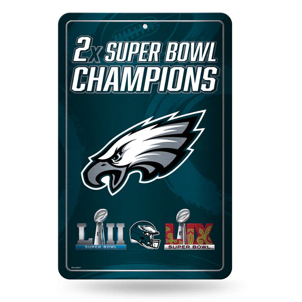 Philadelphia Eagles NFL metal wall sign 11x17 celebrating 2 Super Bowl wins, officially licensed by Rico.