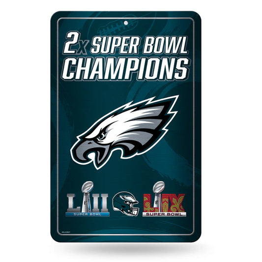 Philadelphia Eagles NFL metal wall sign 11x17 celebrating 2 Super Bowl wins, officially licensed by Rico.