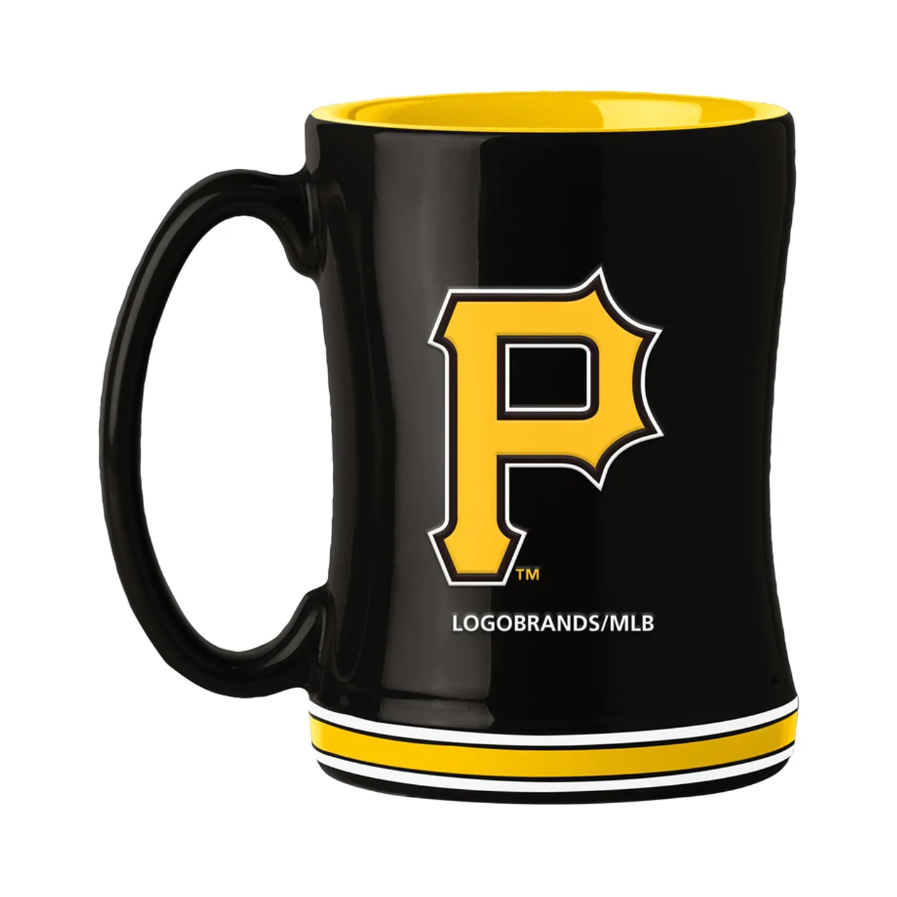 Pittsburgh Pirates 14 oz ceramic coffee mug with 3D logo, team colors, and team name on handle. Microwave & dishwasher safe.