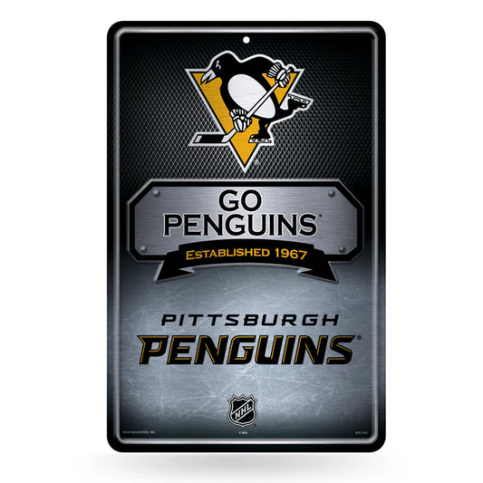 Pittsburgh Penguins NHL 11x17 metal wall sign with team name and established date by Rico Industries
