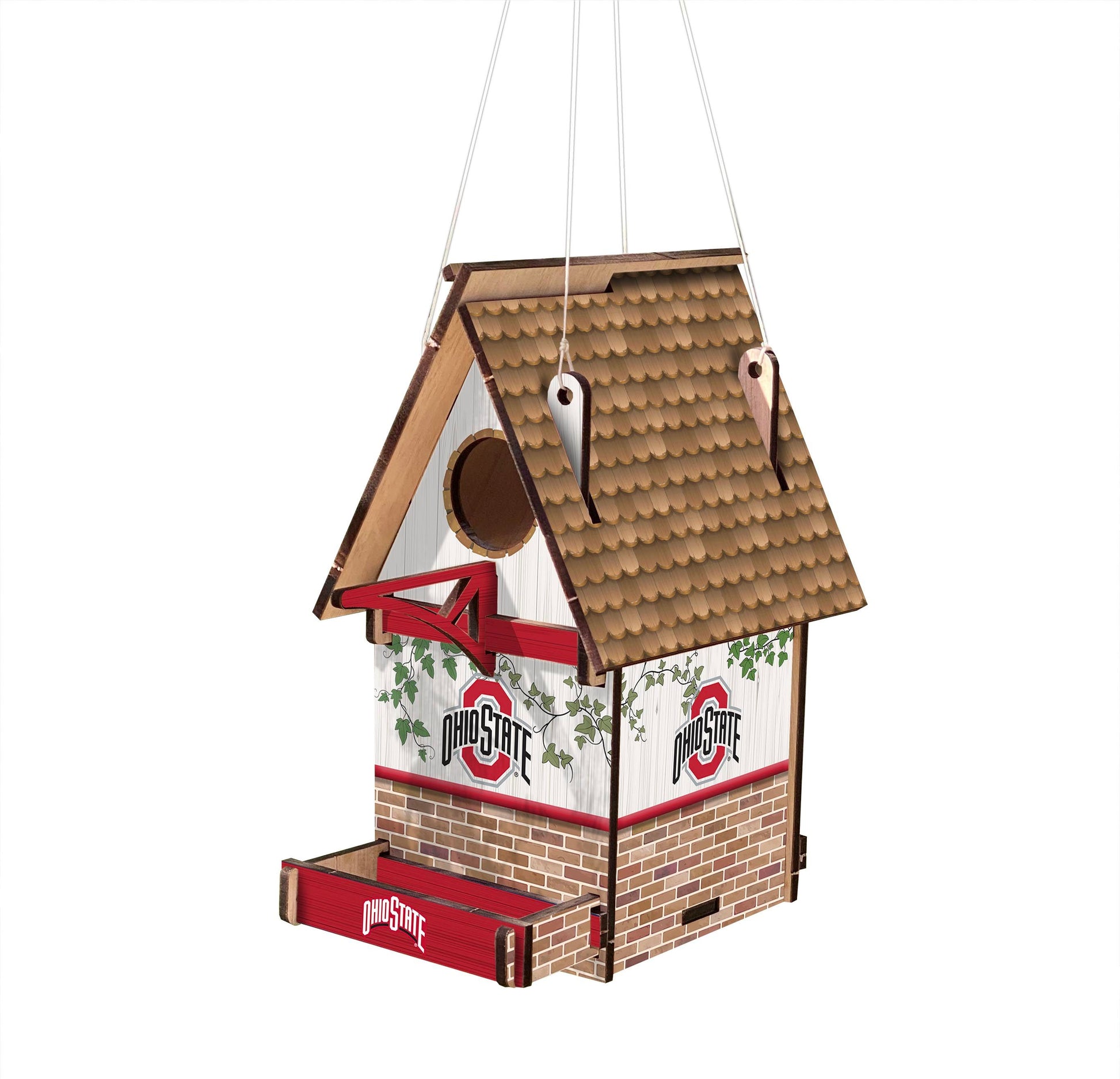 Support your Ohio State Buckeyes with this sturdy wood birdhouse, proudly made in the USA. It's 15"x15", with vibrant team graphics and colors, perfect for showing your school spirit. 