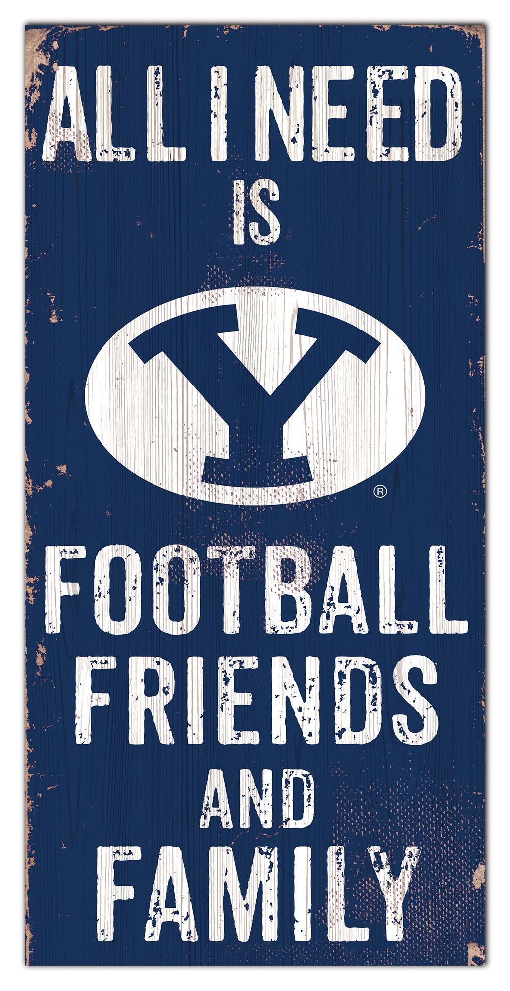 Brigham Young {BYU} Cougars 6" x 12" Football Friends and Family Distressed Sign by Fan Creations