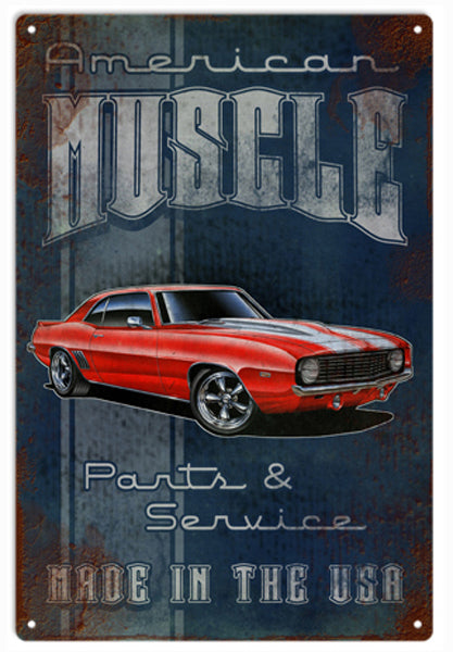 American Muscle Car/Hot Rod Distressed Metal Sign - RG10C