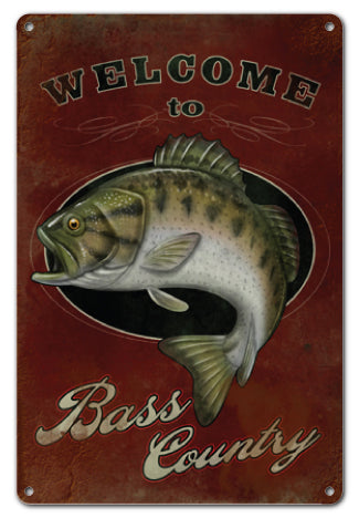 Welcome To Bass Country Fishing Sportsman Metal Sign by Reedyville Goods