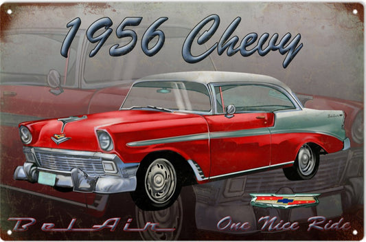 1956 Chevy Bel Air {One Nice Ride} Hot Rod Distressed Metal Sign -RG1106