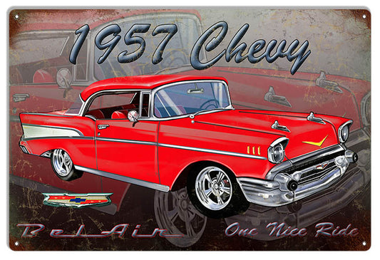 1957 Chevy Distressed Hot Rod Sign - RG1107