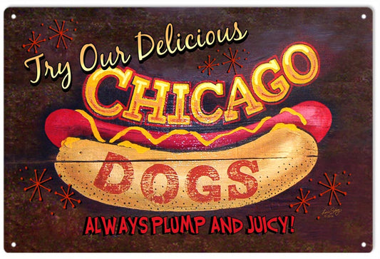 Chicago Hot Dog 12" x 18" Reproduction Metal Sign - RG1151