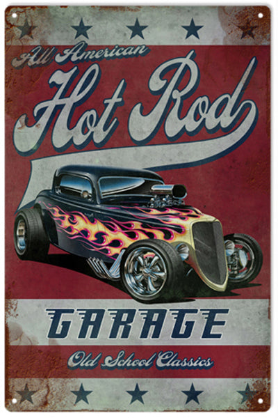 Hot Rod Garage Distressed 12" x 18" Metal Sign - RG12C