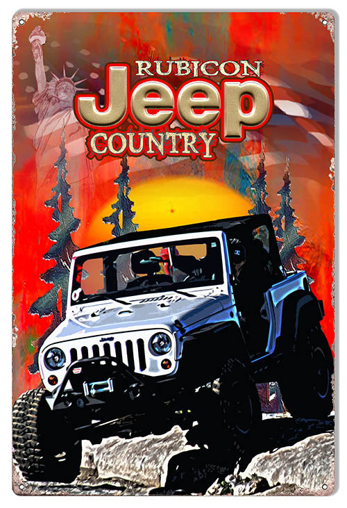 Jeep Rubicon Country 12" x 18" Metal Sign By Artist Phil Hamilton