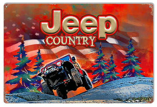 Red Jeep Country 12" x 18" Metal Sign By Artist Phil Hamilton -RG7770